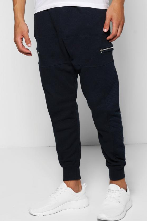 Skinny Fit Waffle Joggers With Panel And Zips